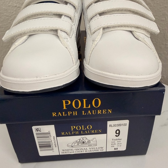 Ralph Lauren White Sneakers with Multicolor POLO Embroidery SIZE 9 (little boys) - Picture 3 of 5
